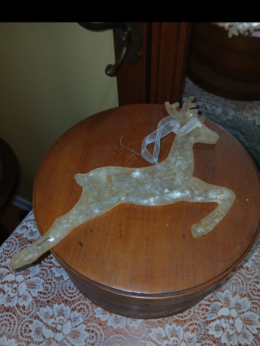 Holiday Reindeer Ornament Clear Textured Blown Plastic 9 Inch